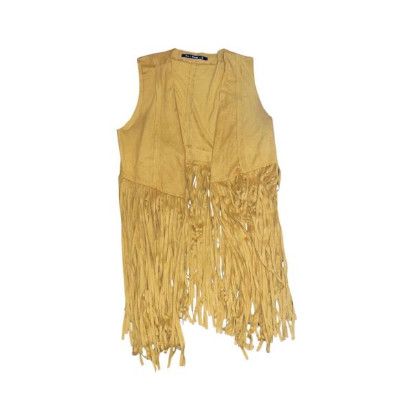 Roma Concept Hippie Tassel Open Vest Large Stagecoach Boho Coachella Faux Suede - Picture 1 of 4